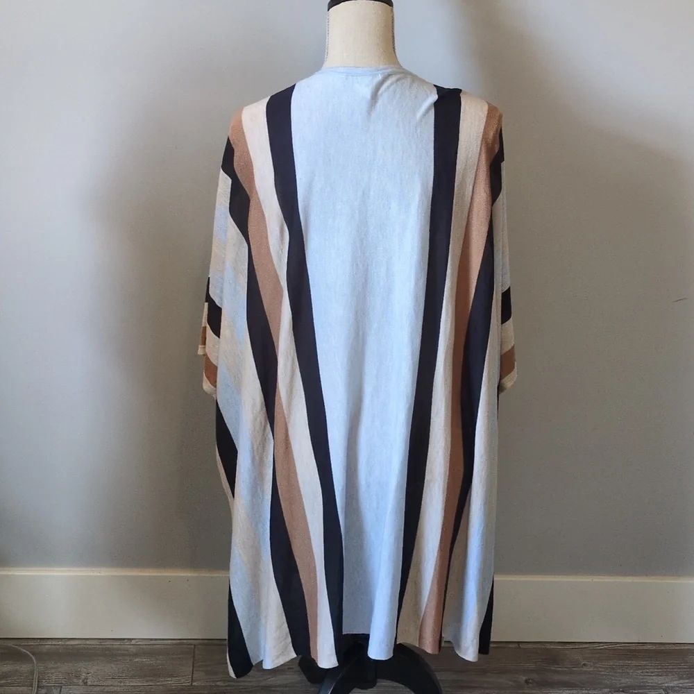 H&M Open Front Stripe Cardigan Sweater Shawl Blue Black Brown Size XS S - Picture 3 of 4